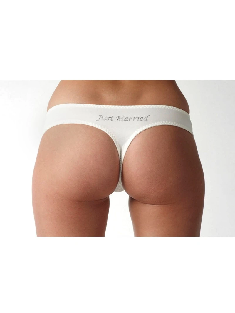 Poirier Gladde String Opdruk Just Married Strass 3126 3 Poirier Gladde String Opdruk Just Married Strass 3126