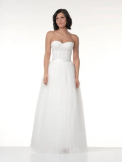 Poirier Tule Overrok Met Satijnen Boord Ceintuur S306 Ivoor