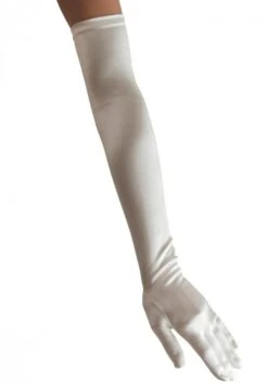 Poirier Lange Satijnen Handschoenen Wit Ivoor Zilver Zwart 0107